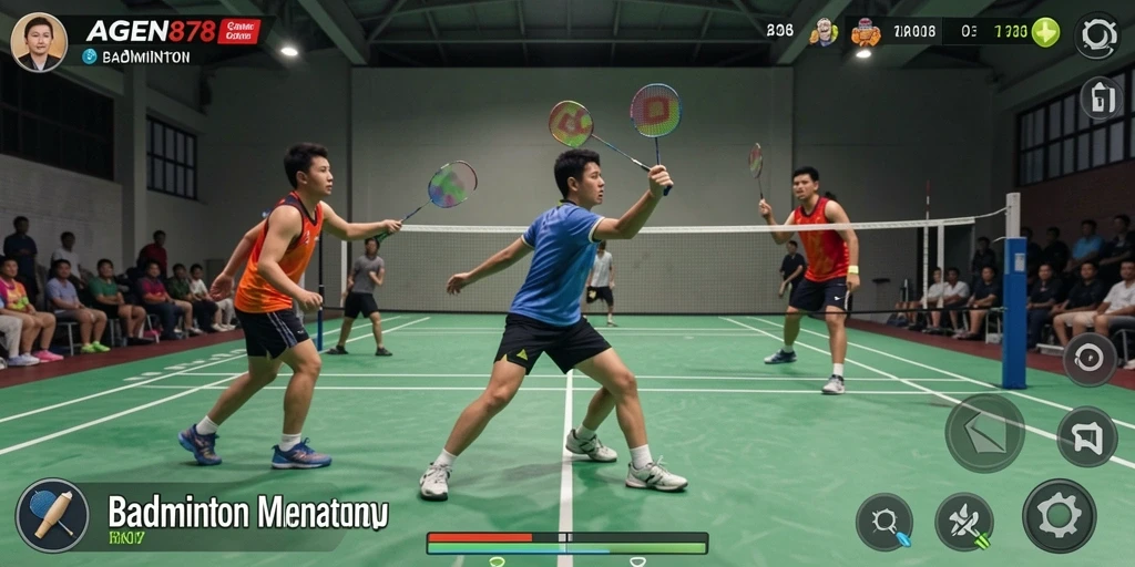 Screenshot AGEN878 menampilkan aksi permainan Badminton yang seru.