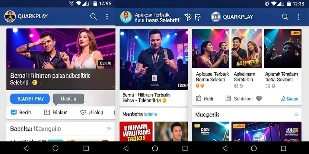 Antarmuka aplikasi QUARKPLAY yang menarik dan fungsional untuk berita selebriti.